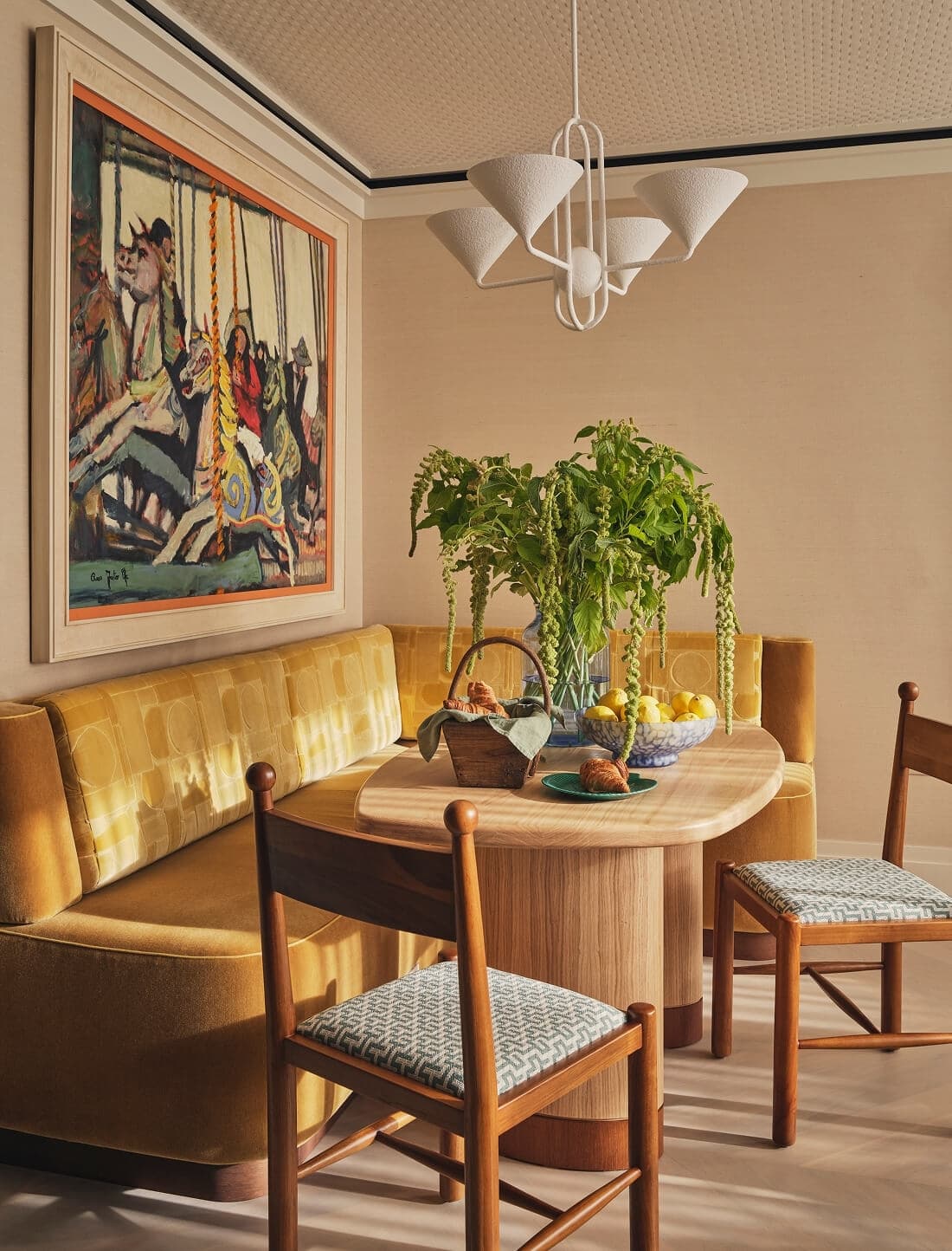 A dining room and stair hall in a renovated east-end house.